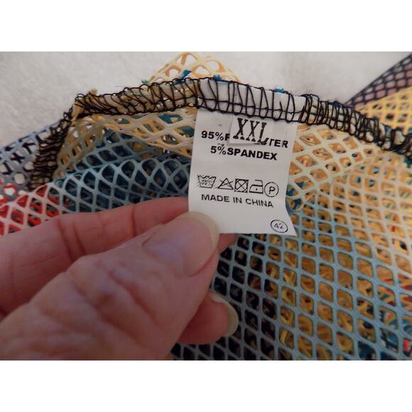 Multicolor maxi fishnet swim coverup long sleeve hooded size XXL - Picture 9 of 9